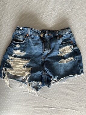 American Eagle Outfitters Distressed Dark Blue Denim Shorts